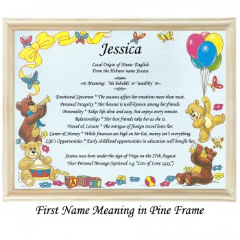 First Name Meaning with Bears and Balloons background (Blue)
